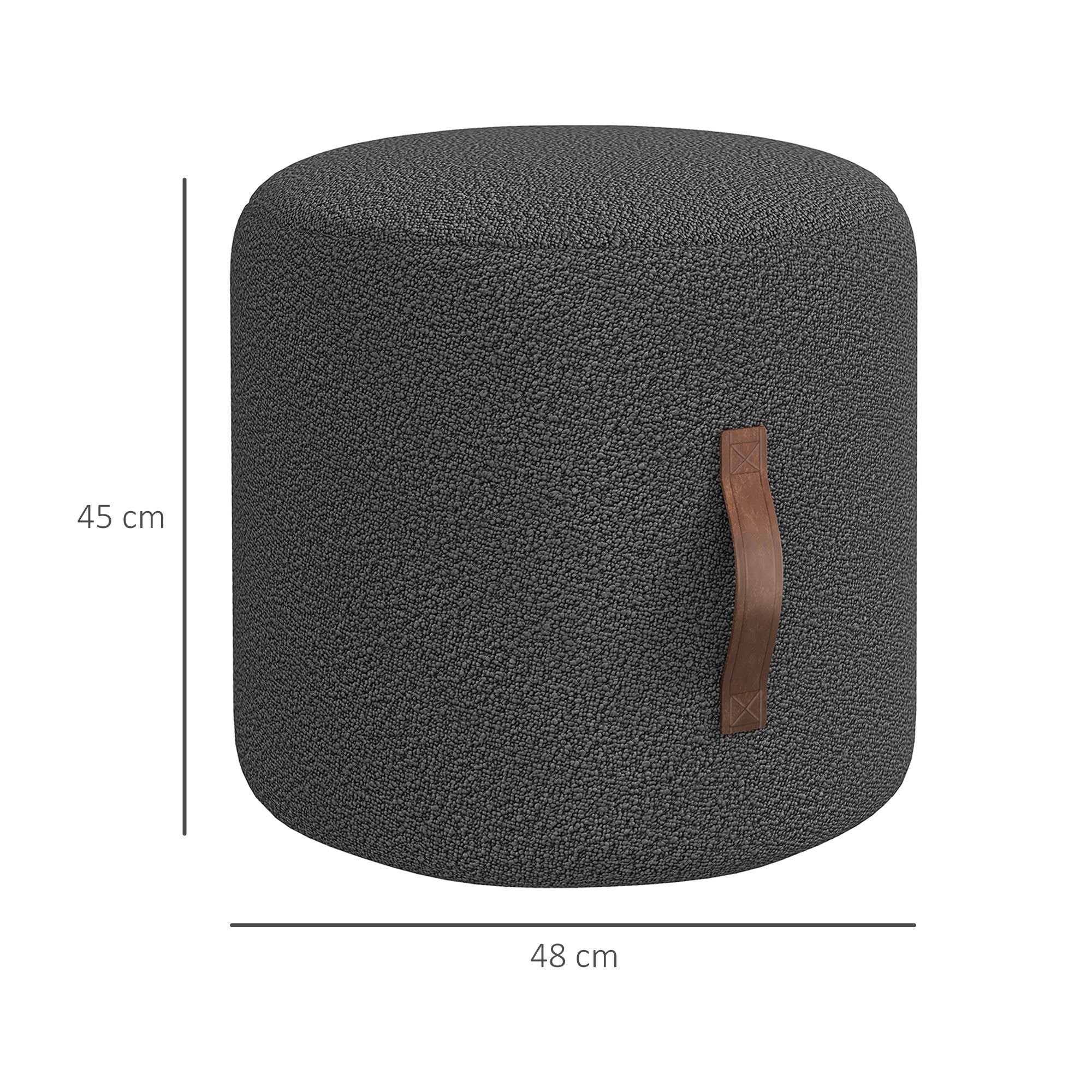 Footstool, Round Upholstered Ottoman with Handle, Footrest with Velvet Look, for Living Room, Bedroom, Dark Gray, Ø48 x 45 cm