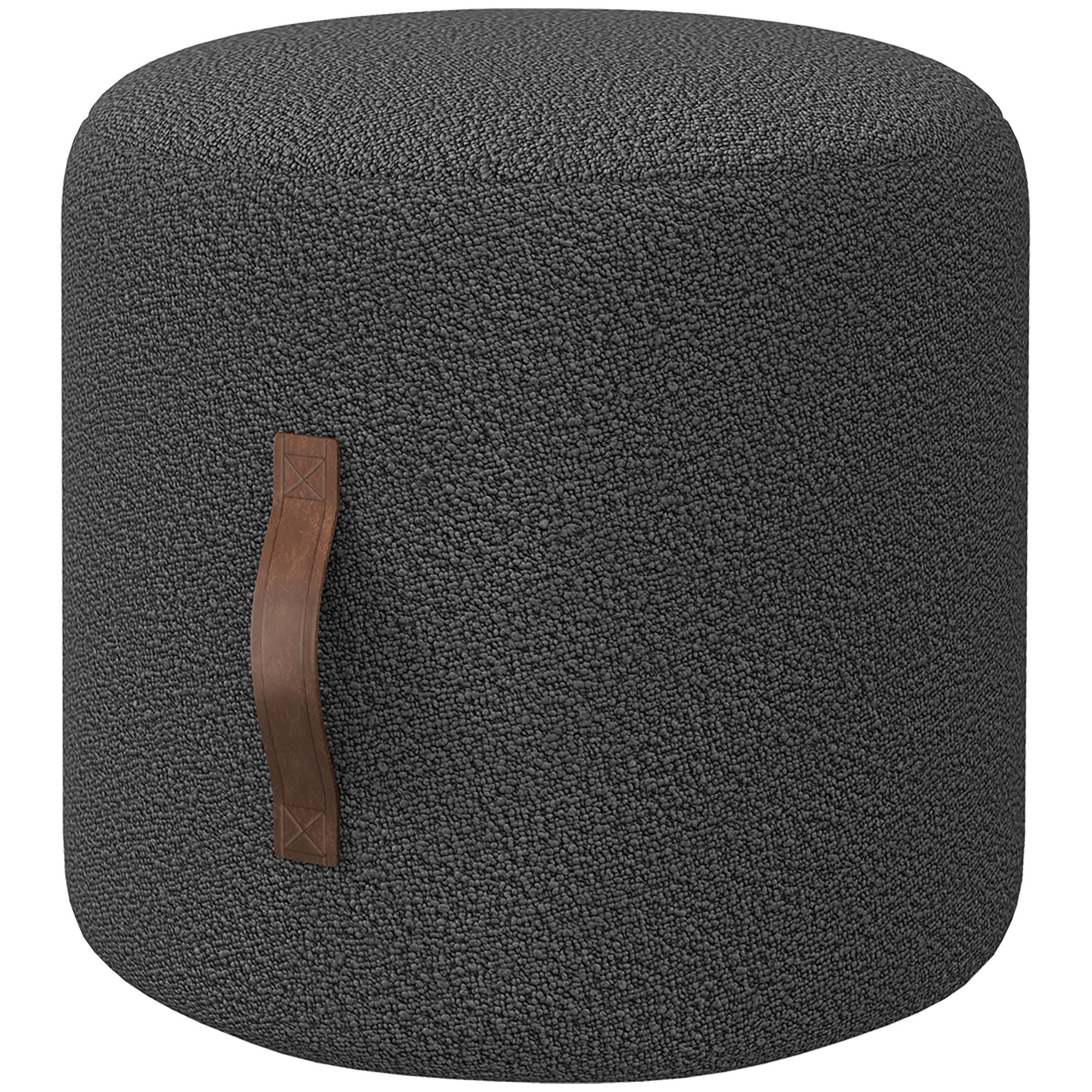 Footstool, Round Upholstered Ottoman with Handle, Footrest with Velvet Look, for Living Room, Bedroom, Dark Gray, Ø48 x 45 cm