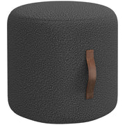 Footstool, Round Upholstered Ottoman with Handle, Footrest with Velvet Look, for Living Room, Bedroom, Dark Gray, Ø48 x 45 cm
