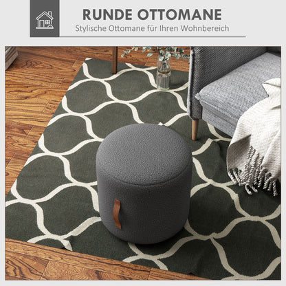 Footstool, Round Upholstered Ottoman with Handle, Footrest with Velvet Look, for Living Room, Bedroom, Dark Gray, Ø48 x 45 cm