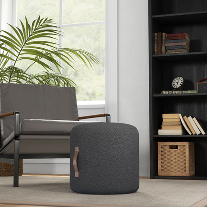 Footstool, Round Upholstered Ottoman with Handle, Footrest with Velvet Look, for Living Room, Bedroom, Dark Gray, Ø48 x 45 cm