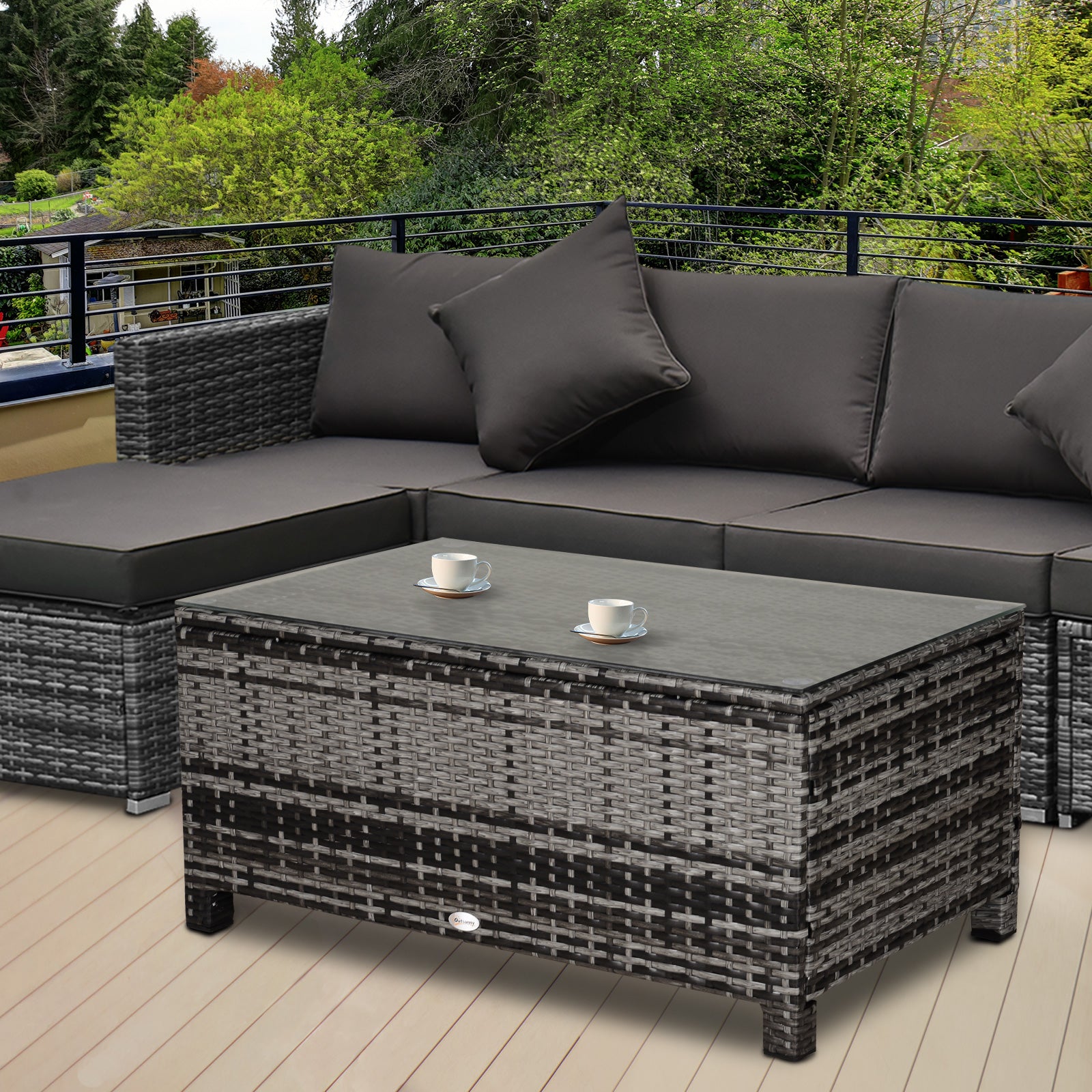 Garden Side Table Coffee Table Patio Table Poly Rattan Gray 85 x 50 x 39 cm