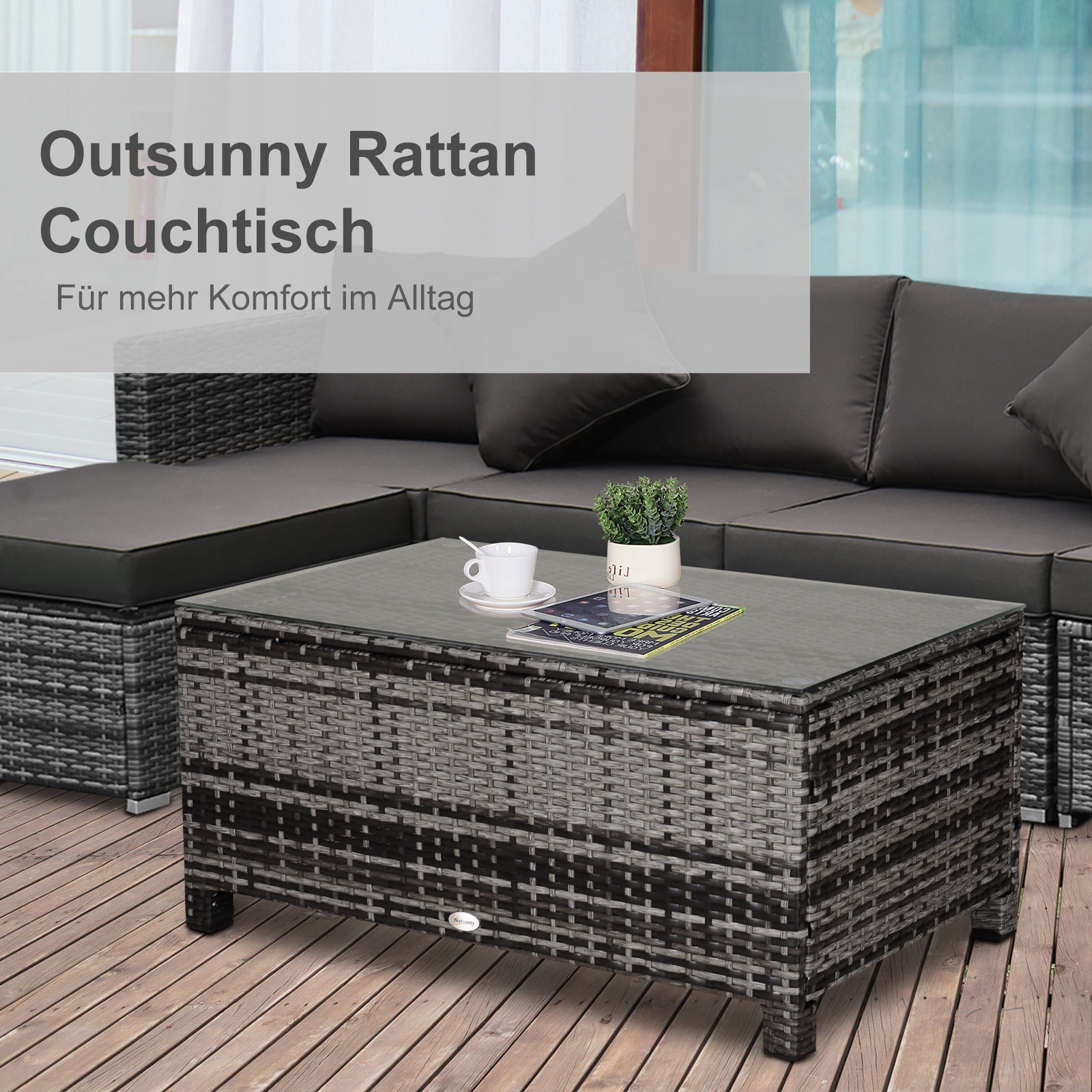Garden Side Table Coffee Table Patio Table Poly Rattan Gray 85 x 50 x 39 cm