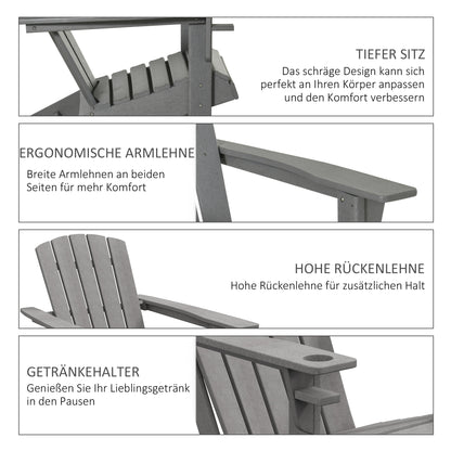Garden Chair with Cup Holder, Patio Chair, Outdoor Chair, Garden Furniture, Balcony Chair, Adirondack, Grey, HDPE, 75 x 87 x 90 cm