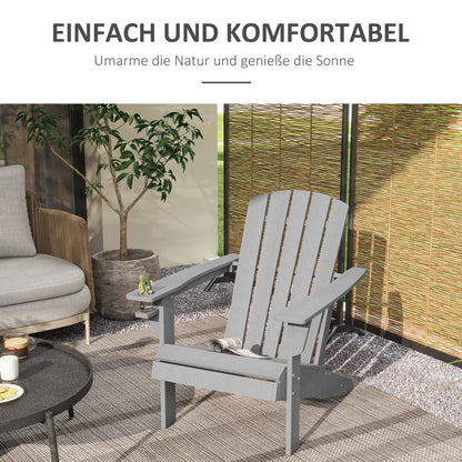 Garden Chair with Cup Holder, Patio Chair, Outdoor Chair, Garden Furniture, Balcony Chair, Adirondack, Grey, HDPE, 75 x 87 x 90 cm