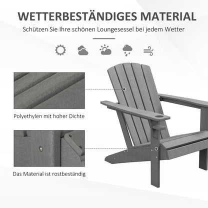 Garden Chair with Cup Holder, Patio Chair, Outdoor Chair, Garden Furniture, Balcony Chair, Adirondack, Grey, HDPE, 75 x 87 x 90 cm