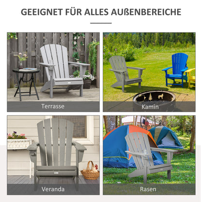 Garden Chair with Cup Holder, Patio Chair, Outdoor Chair, Garden Furniture, Balcony Chair, Adirondack, Grey, HDPE, 75 x 87 x 90 cm