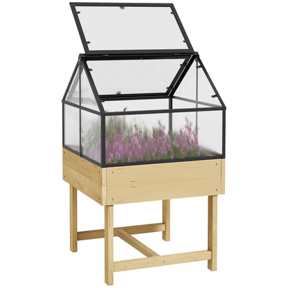 Mini Greenhouse on Legs - elevated planter - dimensions 60L x 57W x 103H cm - double openable polycarbonate panels, steel, treated fir wood