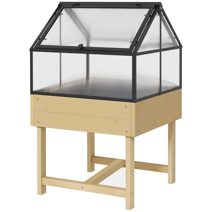 Mini Greenhouse on Legs - elevated planter - dimensions 60L x 57W x 103H cm - double openable polycarbonate panels, steel, treated fir wood