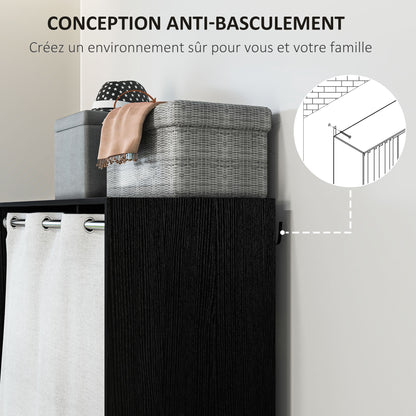 Wardrobe closet, dressing with curtain, clothing bedroom wardrobe, wardrobe with hanging rod, 3 compartments, and 3 removable fabric drawers - 105 x 48 x 160 cm, black