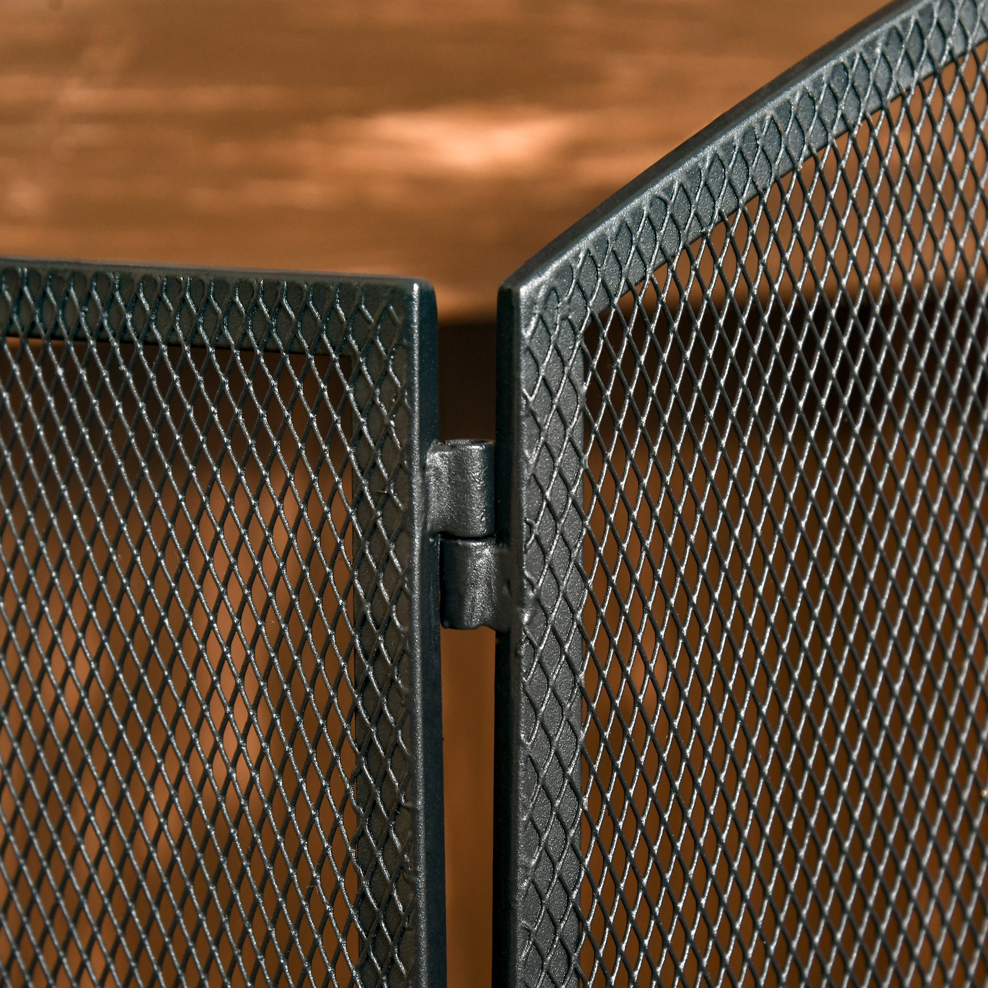 Fireplace Guard Spark Protection Screen with Mesh Iron Screen Fireplace Screen Foldable Three-piece Design Metal Black 110 x 24 x 76.5 cm
