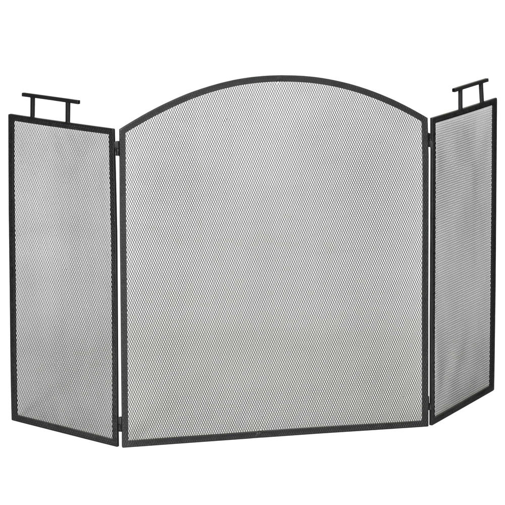HOMCOM Zaštita od Iskrica za Kamin s Mrežicom, Sklopiva Trokomponentna Dizajn, Metalna Crna 110 x 24 x 76.5 cm