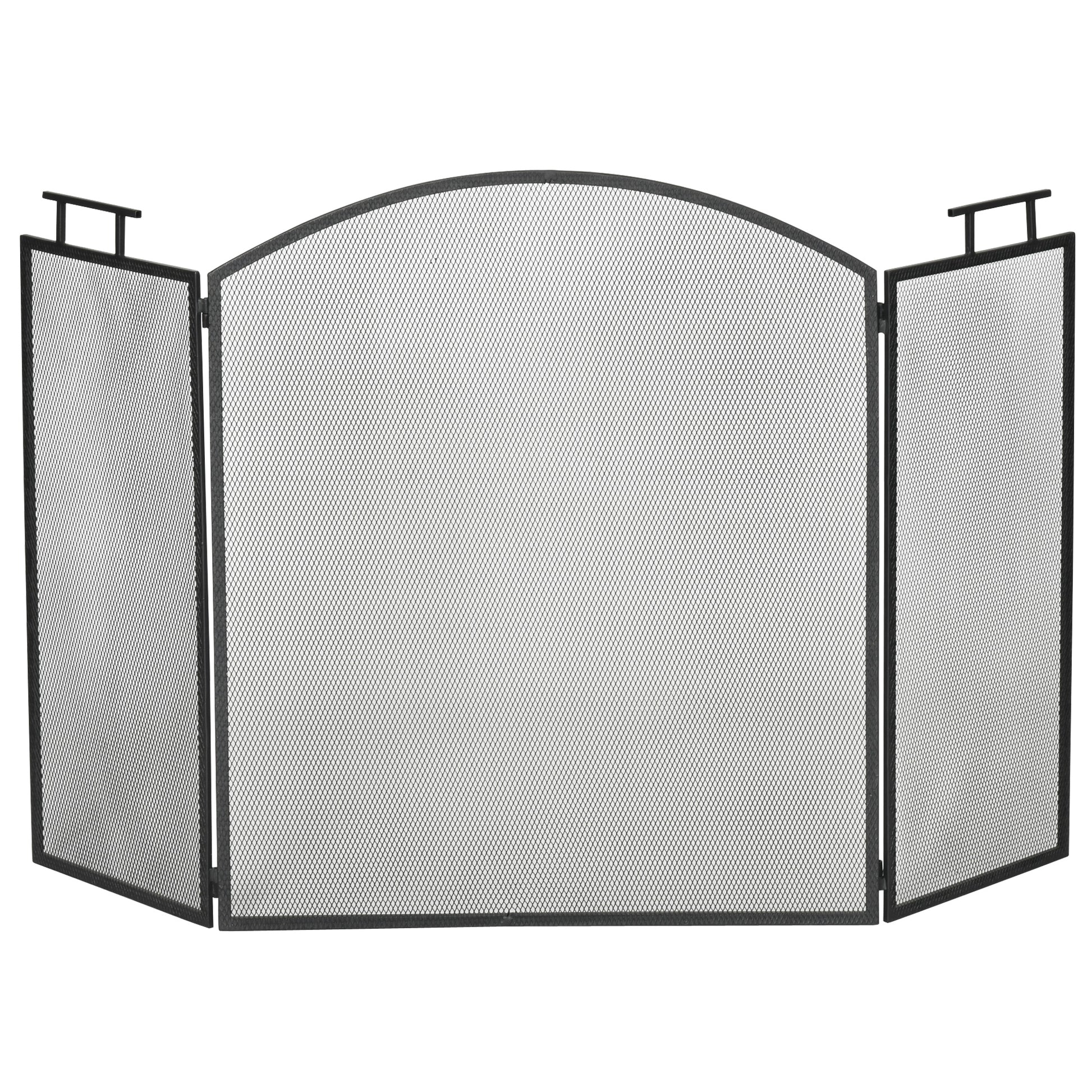 Fireplace Guard Spark Protection Screen with Mesh Iron Screen Fireplace Screen Foldable Three-piece Design Metal Black 110 x 24 x 76.5 cm