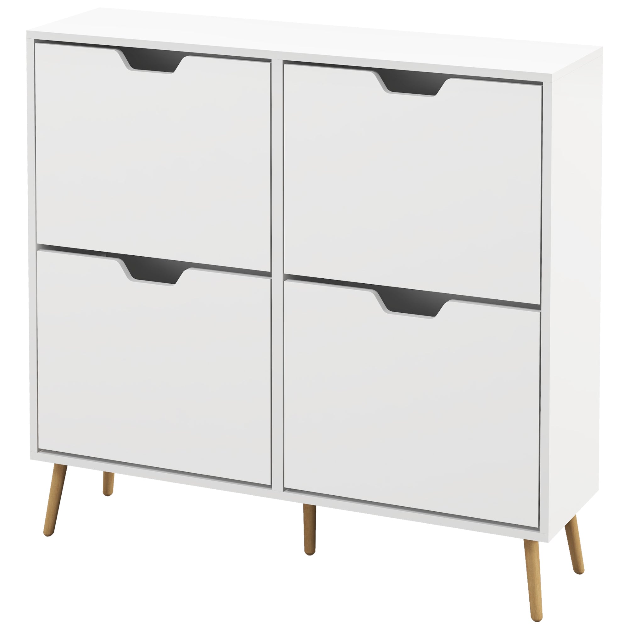 4-Flap Shoe Cabinet, Shoe Rack for 16 Pairs, with Adjustable Shelf, Pine Wood Legs, Shoe Storage, Large Capacity for Hallway, Entryway, 95 x 26 x 95 cm, White