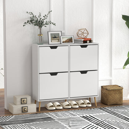 4-Flap Shoe Cabinet, Shoe Rack for 16 Pairs, with Adjustable Shelf, Pine Wood Legs, Shoe Storage, Large Capacity for Hallway, Entryway, 95 x 26 x 95 cm, White