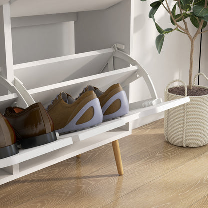 4-Flap Shoe Cabinet, Shoe Rack for 16 Pairs, with Adjustable Shelf, Pine Wood Legs, Shoe Storage, Large Capacity for Hallway, Entryway, 95 x 26 x 95 cm, White