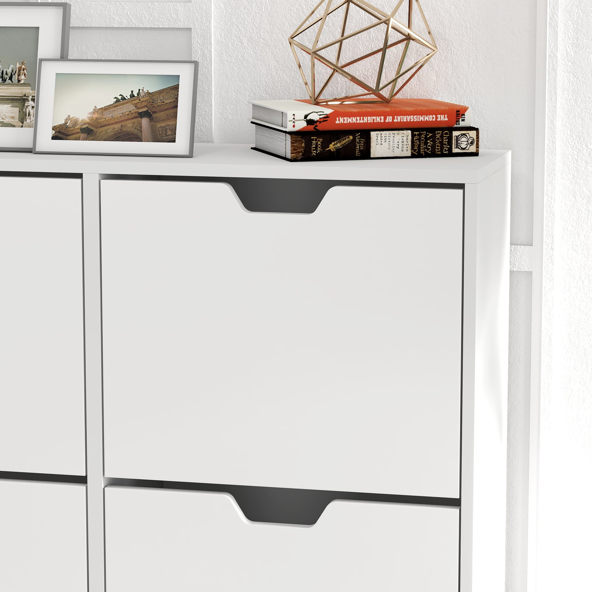 4-Flap Shoe Cabinet, Shoe Rack for 16 Pairs, with Adjustable Shelf, Pine Wood Legs, Shoe Storage, Large Capacity for Hallway, Entryway, 95 x 26 x 95 cm, White