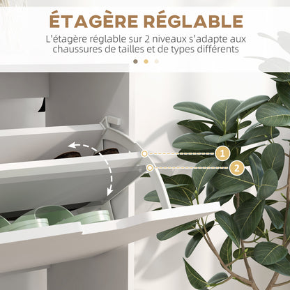 4-Flap Shoe Cabinet, Shoe Rack for 16 Pairs, with Adjustable Shelf, Pine Wood Legs, Shoe Storage, Large Capacity for Hallway, Entryway, 95 x 26 x 95 cm, White