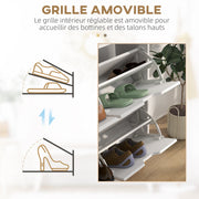 4-Flap Shoe Cabinet, Shoe Rack for 16 Pairs, with Adjustable Shelf, Pine Wood Legs, Shoe Storage, Large Capacity for Hallway, Entryway, 95 x 26 x 95 cm, White