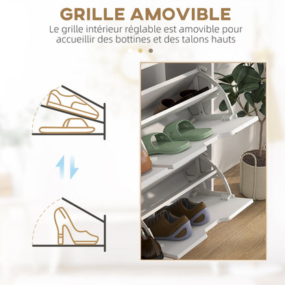 4-Flap Shoe Cabinet, Shoe Rack for 16 Pairs, with Adjustable Shelf, Pine Wood Legs, Shoe Storage, Large Capacity for Hallway, Entryway, 95 x 26 x 95 cm, White