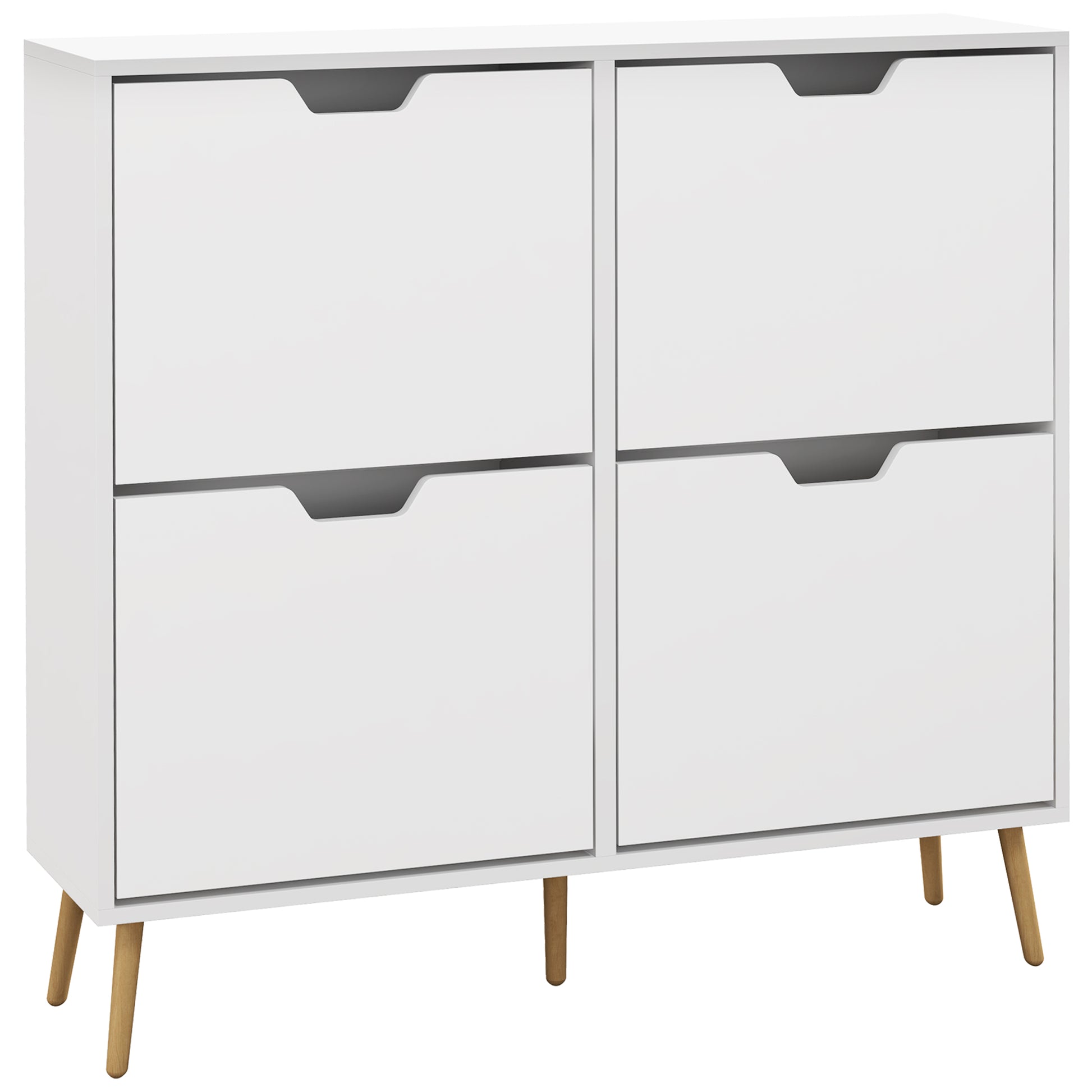 4-Flap Shoe Cabinet, Shoe Rack for 16 Pairs, with Adjustable Shelf, Pine Wood Legs, Shoe Storage, Large Capacity for Hallway, Entryway, 95 x 26 x 95 cm, White