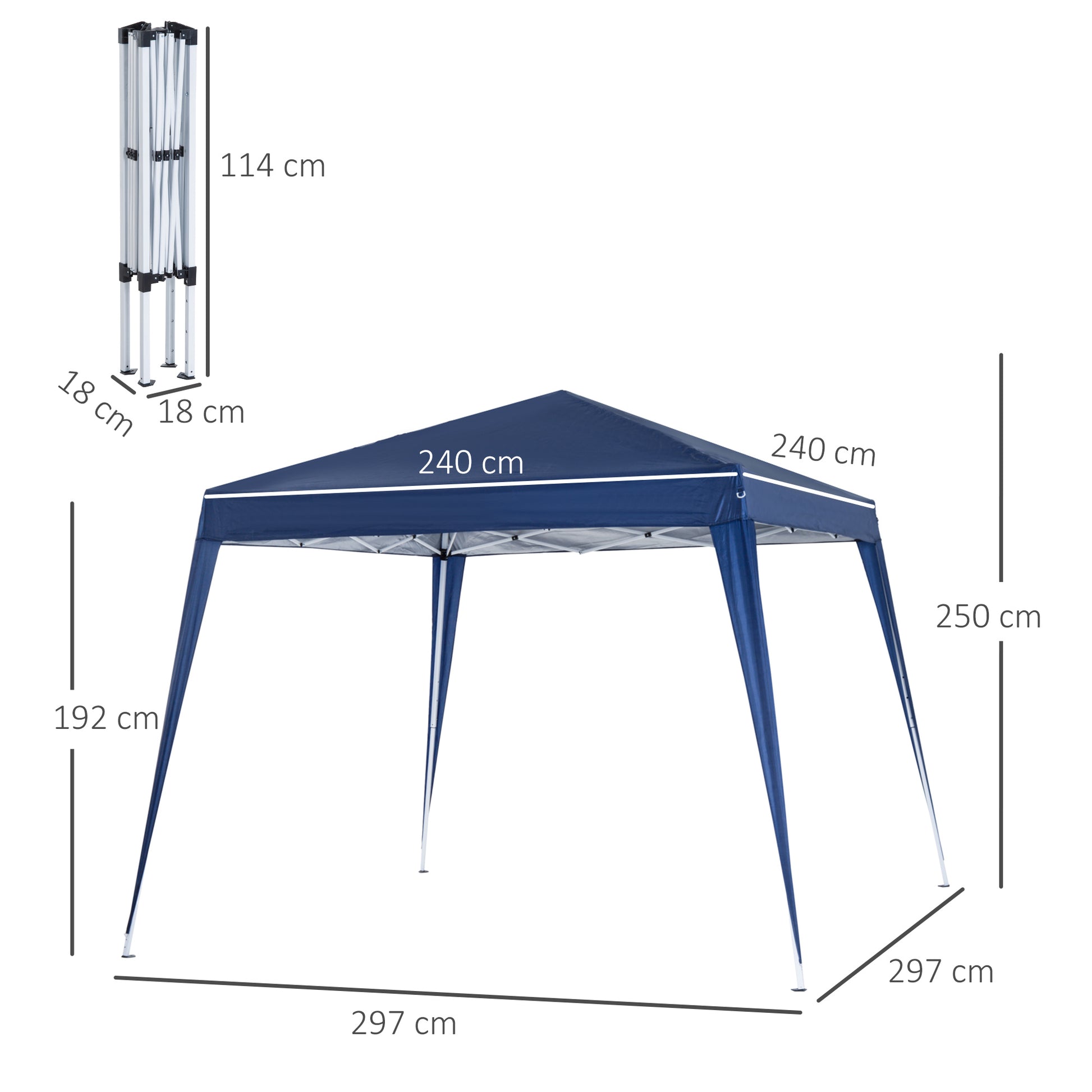 Foldable Tent 2.4x2.4m Garden Gazebo Waterproof Pop-Up Design Steel Frame and Oxford Cover for Outdoor Blue