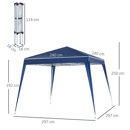 Foldable Tent 2.4x2.4m Garden Gazebo Waterproof Pop-Up Design Steel Frame and Oxford Cover for Outdoor Blue