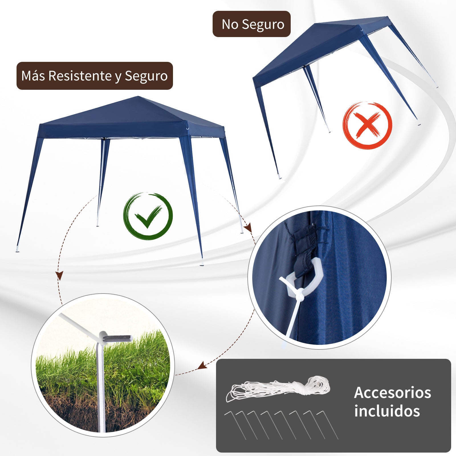 Foldable Tent 2.4x2.4m Garden Gazebo Waterproof Pop-Up Design Steel Frame and Oxford Cover for Outdoor Blue