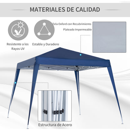 Foldable Tent 2.4x2.4m Garden Gazebo Waterproof Pop-Up Design Steel Frame and Oxford Cover for Outdoor Blue