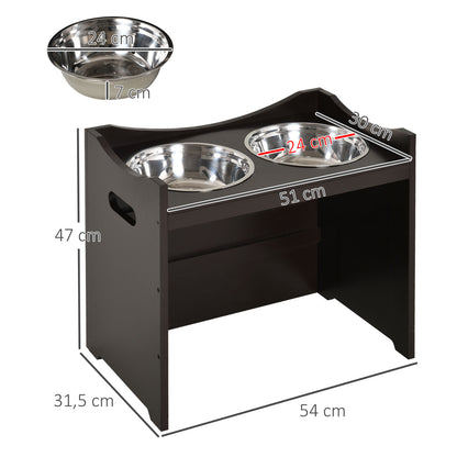 Adjustable Pet Feeding Bowl, Elevated Feeding Station with 2L Stainless Steel Bowl, with Food Stand, Handle, Dog Bar for All Dog Sizes, Coffee