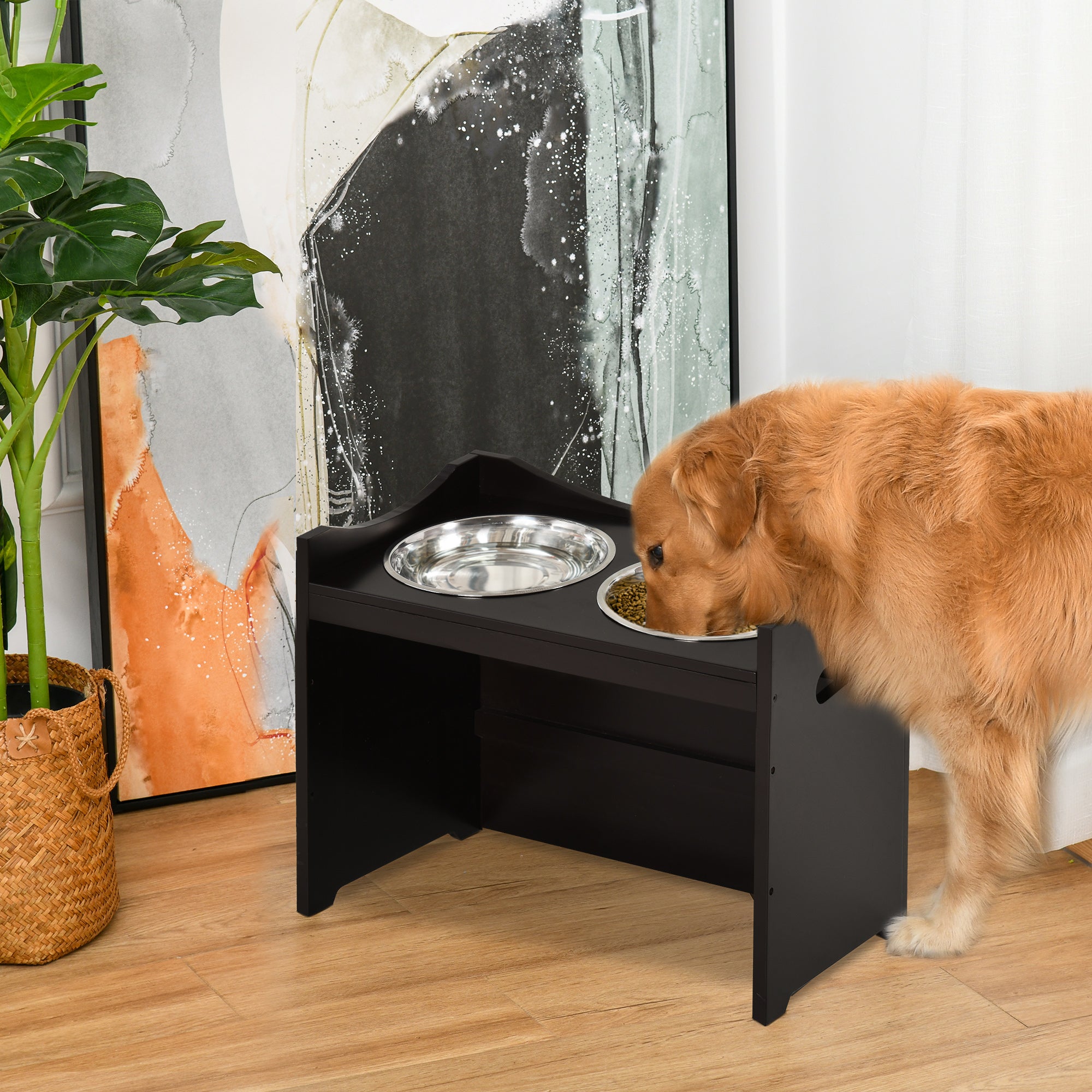 Adjustable Pet Feeding Bowl, Elevated Feeding Station with 2L Stainless Steel Bowl, with Food Stand, Handle, Dog Bar for All Dog Sizes, Coffee