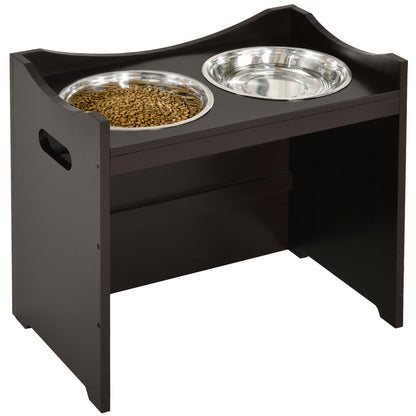 Adjustable Pet Feeding Bowl, Elevated Feeding Station with 2L Stainless Steel Bowl, with Food Stand, Handle, Dog Bar for All Dog Sizes, Coffee