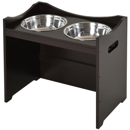 Adjustable Pet Feeding Bowl, Elevated Feeding Station with 2L Stainless Steel Bowl, with Food Stand, Handle, Dog Bar for All Dog Sizes, Coffee