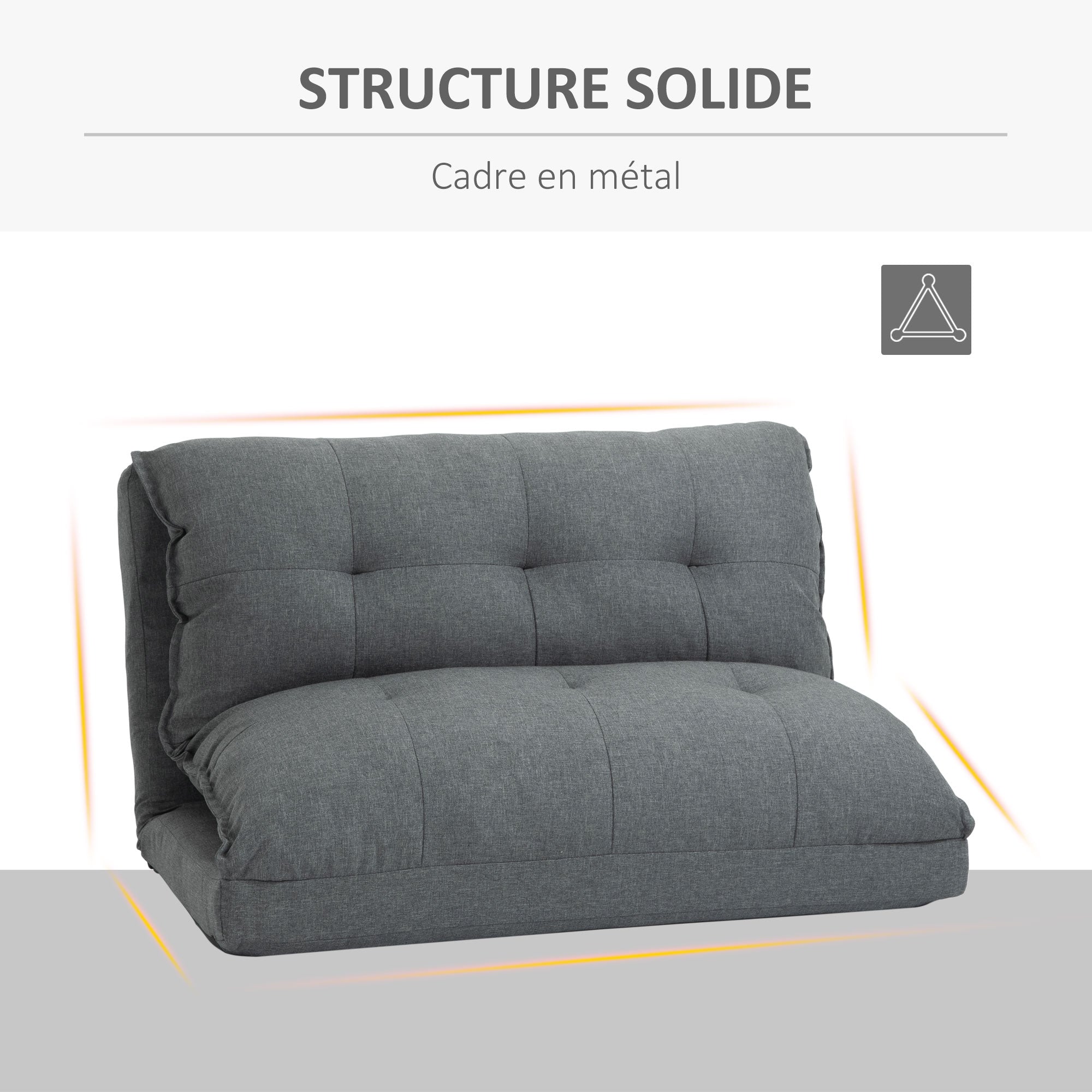 Lazy Floor Armchair Padded Convertible Armchair Living Room Chair - Spare Mattress - 13-Position Adjustable Backrest - Gray Linen Fabric