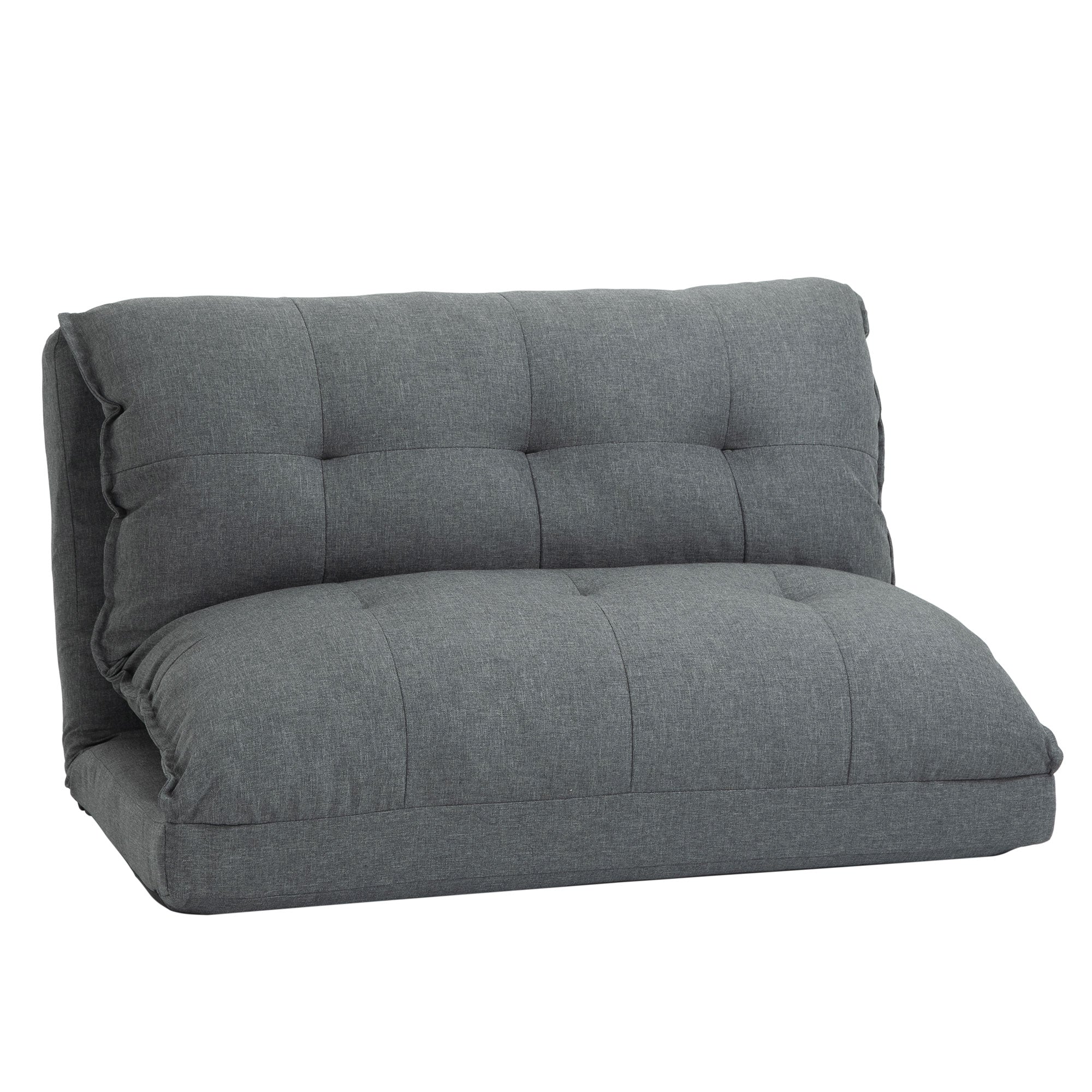 Lazy Floor Armchair Padded Convertible Armchair Living Room Chair - Spare Mattress - 13-Position Adjustable Backrest - Gray Linen Fabric