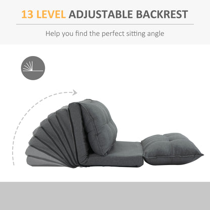 Lazy Floor Armchair Padded Convertible Armchair Living Room Chair - Spare Mattress - 13-Position Adjustable Backrest - Gray Linen Fabric