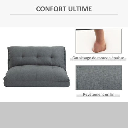 Lazy Floor Armchair Padded Convertible Armchair Living Room Chair - Spare Mattress - 13-Position Adjustable Backrest - Gray Linen Fabric