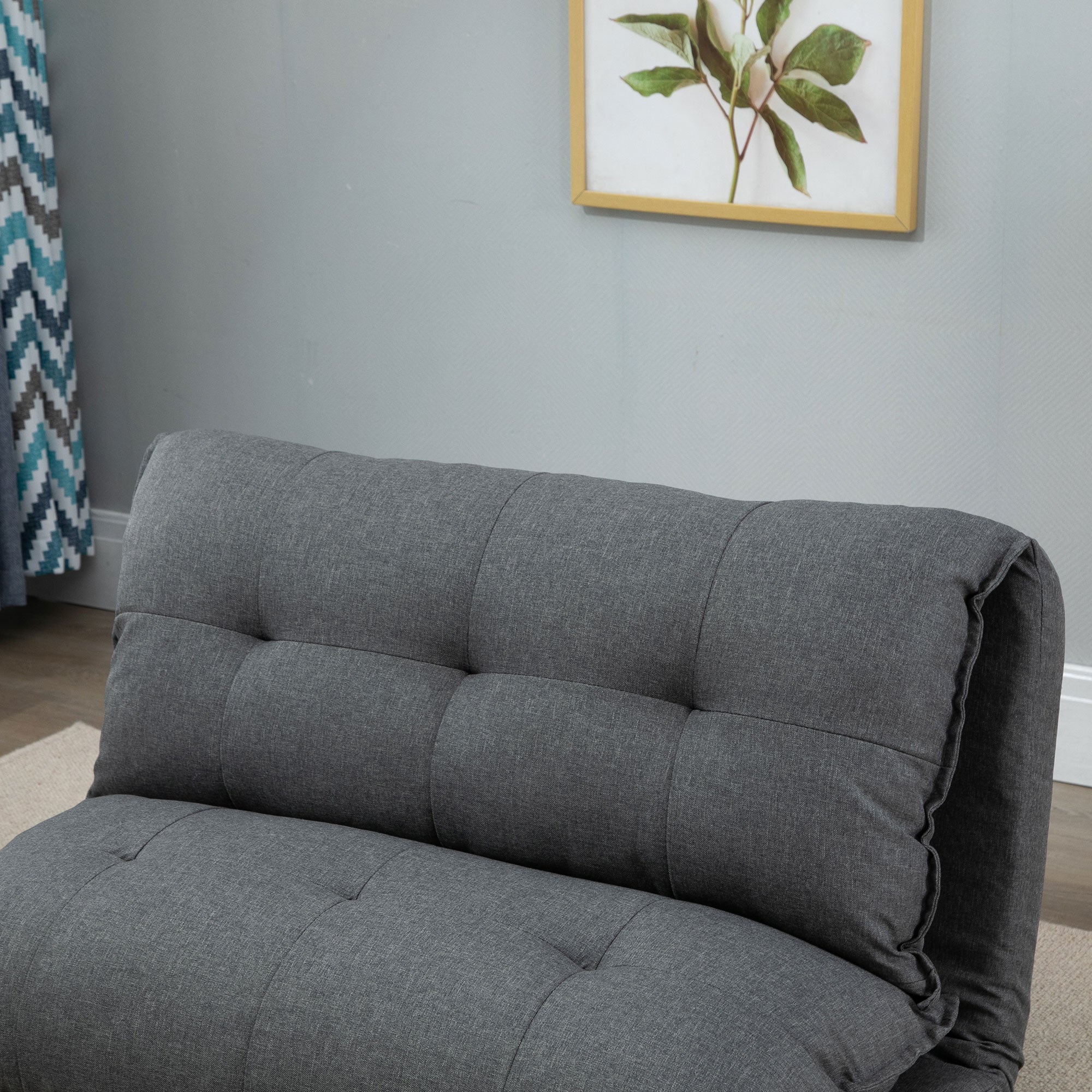 Lazy Floor Armchair Padded Convertible Armchair Living Room Chair - Spare Mattress - 13-Position Adjustable Backrest - Gray Linen Fabric