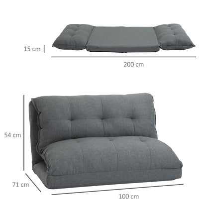 Lazy Floor Armchair Padded Convertible Armchair Living Room Chair - Spare Mattress - 13-Position Adjustable Backrest - Gray Linen Fabric