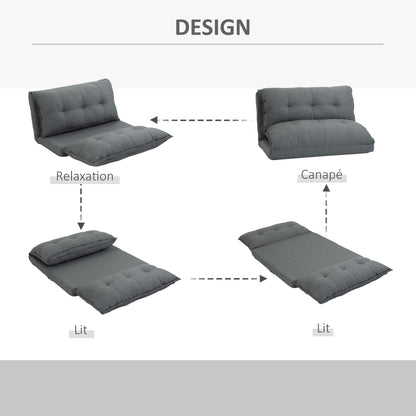 Lazy Floor Armchair Padded Convertible Armchair Living Room Chair - Spare Mattress - 13-Position Adjustable Backrest - Gray Linen Fabric