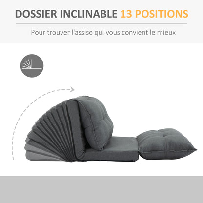 Lazy Floor Armchair Padded Convertible Armchair Living Room Chair - Spare Mattress - 13-Position Adjustable Backrest - Gray Linen Fabric