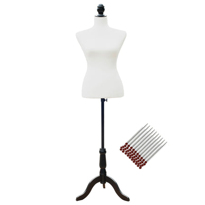 Sewing Mannequin Female Mannequin Adjustable to 130-168 cm with Wooden Tripod 50 Colored Pins for Fashion Photography Exhibition White