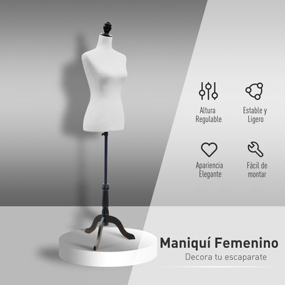 Sewing Mannequin Female Mannequin Adjustable to 130-168 cm with Wooden Tripod 50 Colored Pins for Fashion Photography Exhibition White