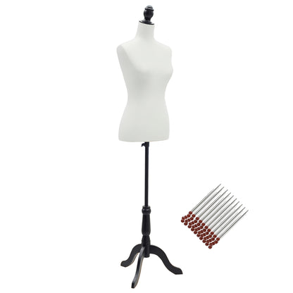 Sewing Mannequin Female Mannequin Adjustable to 130-168 cm with Wooden Tripod 50 Colored Pins for Fashion Photography Exhibition White