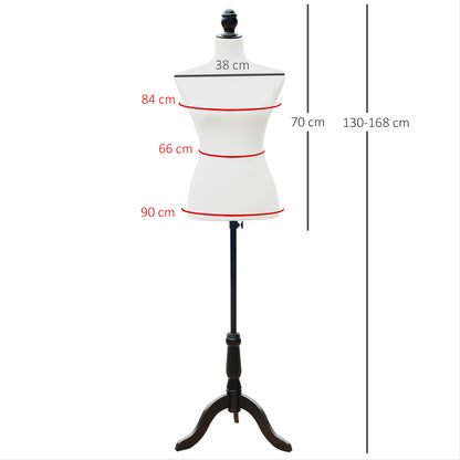 Sewing Mannequin Female Mannequin Adjustable to 130-168 cm with Wooden Tripod 50 Colored Pins for Fashion Photography Exhibition White