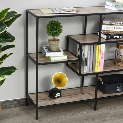 Standing Shelf, Bookshelf Storage Shelf Industrial Style, File Shelf, Kitchen Shelf, P2 Particle Board, Metal, Black + Light Oak, 120 x 32 x 95 cm