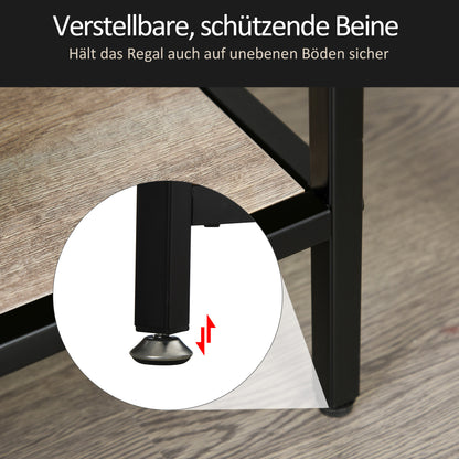 Standing Shelf, Bookshelf Storage Shelf Industrial Style, File Shelf, Kitchen Shelf, P2 Particle Board, Metal, Black + Light Oak, 120 x 32 x 95 cm