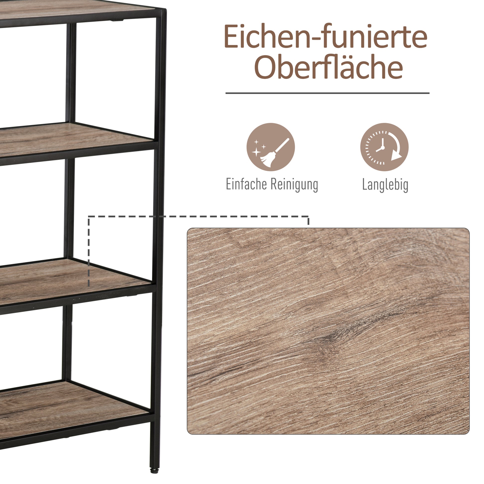 Standing Shelf, Bookshelf Storage Shelf Industrial Style, File Shelf, Kitchen Shelf, P2 Particle Board, Metal, Black + Light Oak, 120 x 32 x 95 cm