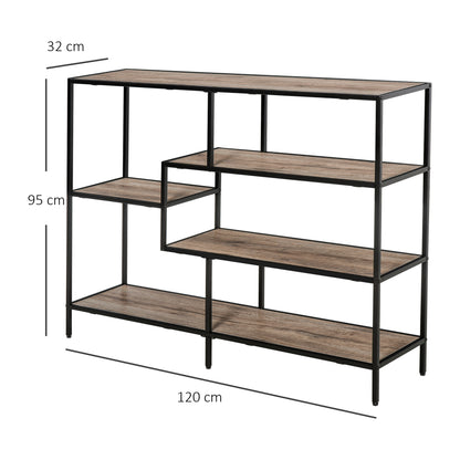 Standing Shelf, Bookshelf Storage Shelf Industrial Style, File Shelf, Kitchen Shelf, P2 Particle Board, Metal, Black + Light Oak, 120 x 32 x 95 cm