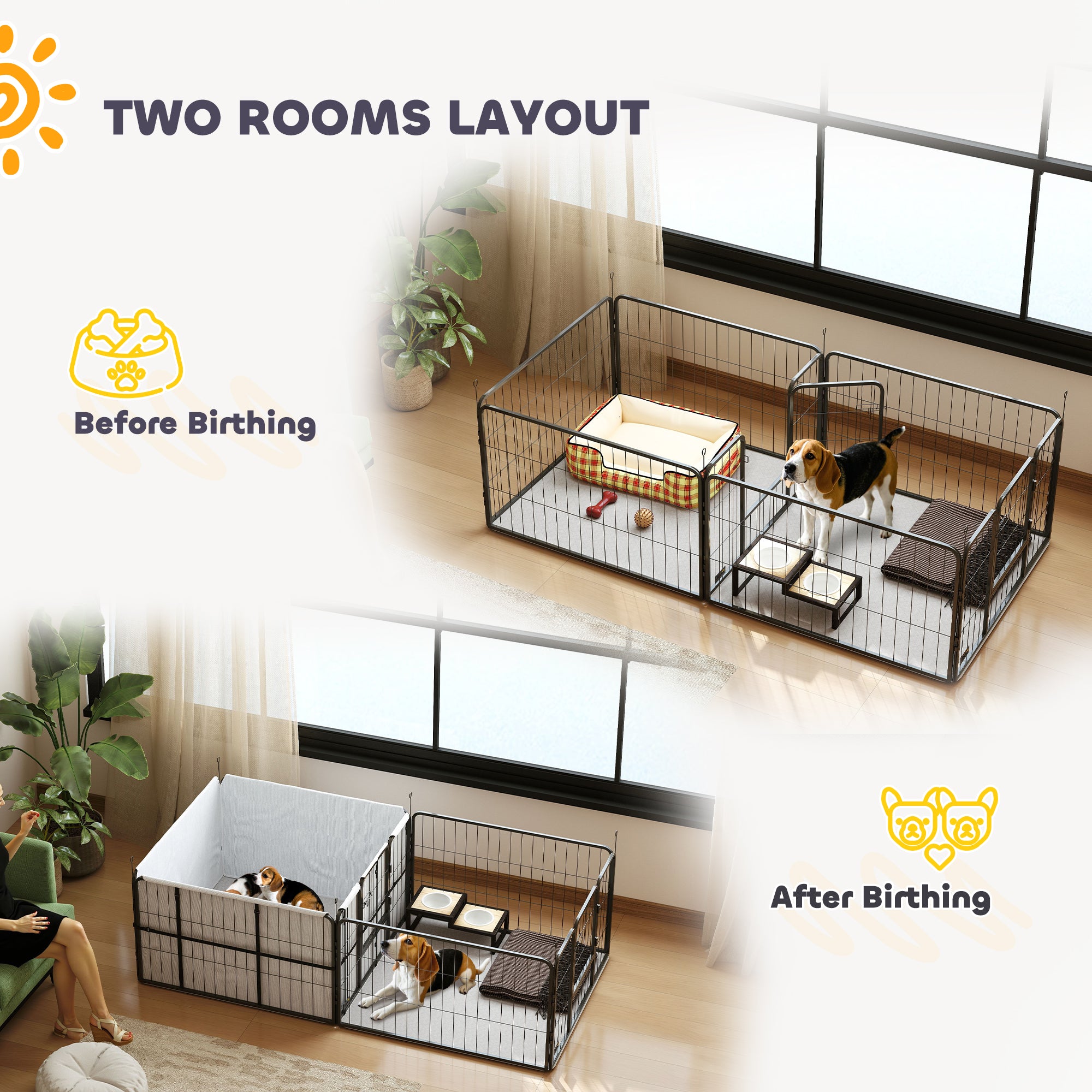 7-Panel Whelping Pen & Puppy Playpen with Washable Birth Pad, 80 x 40.2 x 23.6 in, Black (for Small/Medium Dogs)